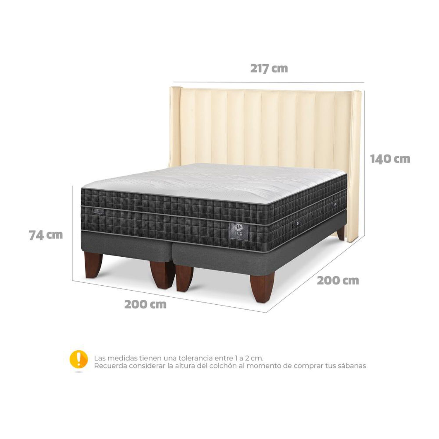 Cama Europea Cic Lux / Super King / Base Dividida + Respaldo image number 6.0