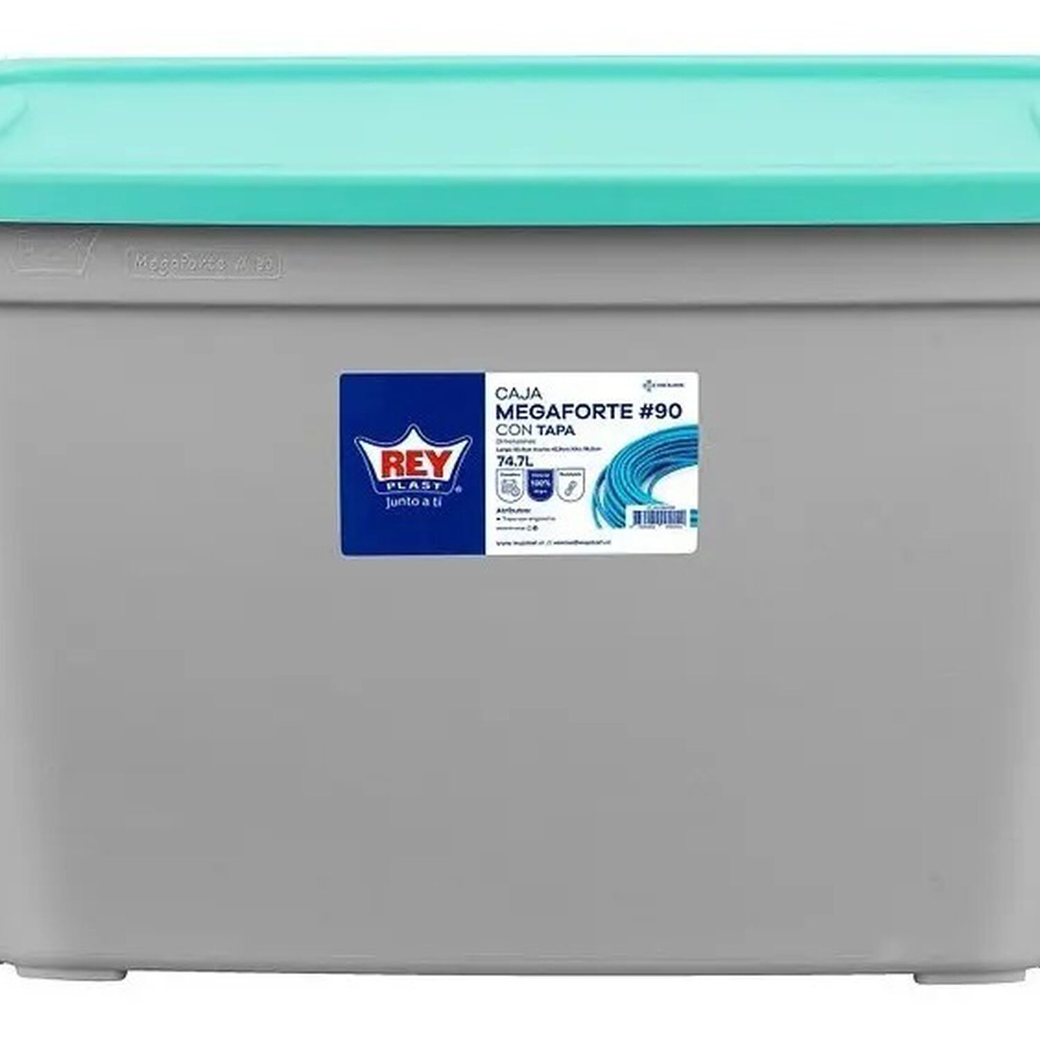 Caja Organizadora Almacenamiento Megaforte 75 Litros Color Tapa Verde Agua image number 3.0