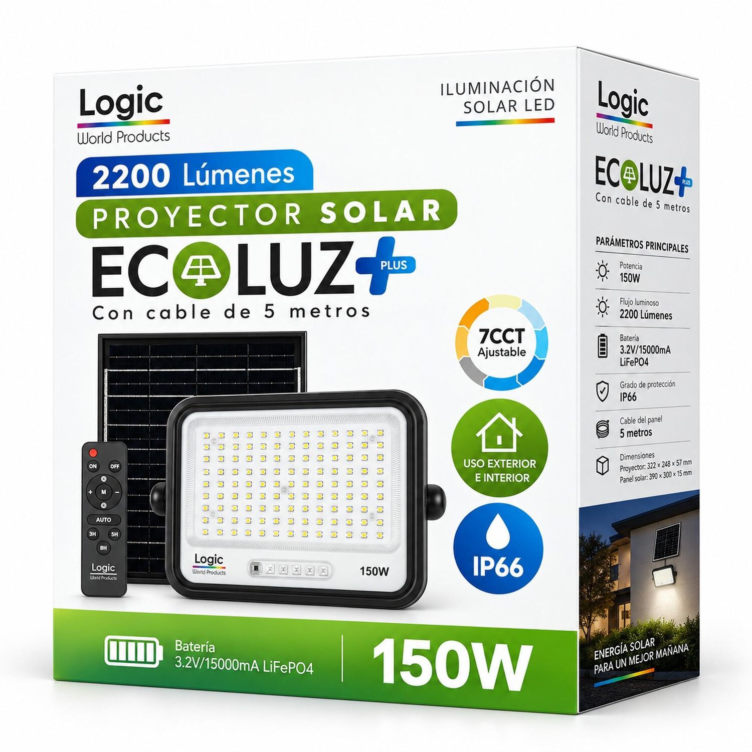 Proyector Led 150w Con Panel Solar Independiente + Cable 5mt image number 7.0