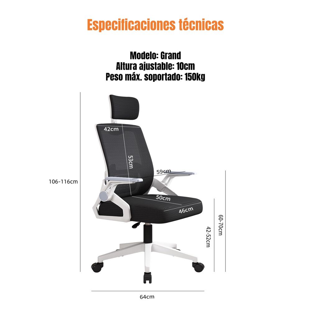 Silla De Escritorio Con Apoyacabeza Grand Negra image number 3.0