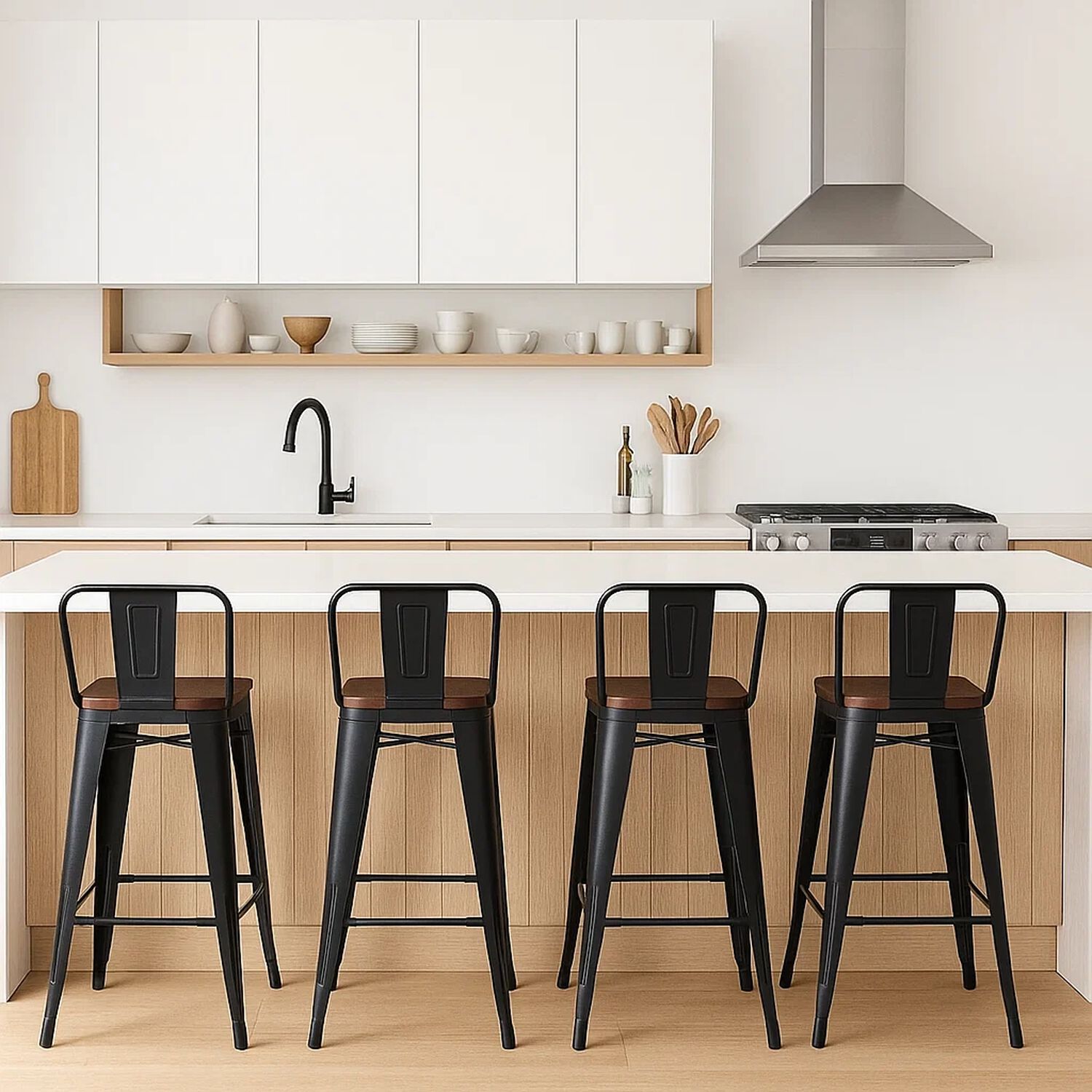 Pack De 4 Taburetes Tolix Con Asiento De Madera Oscura Walnut - Negros image number 2.0