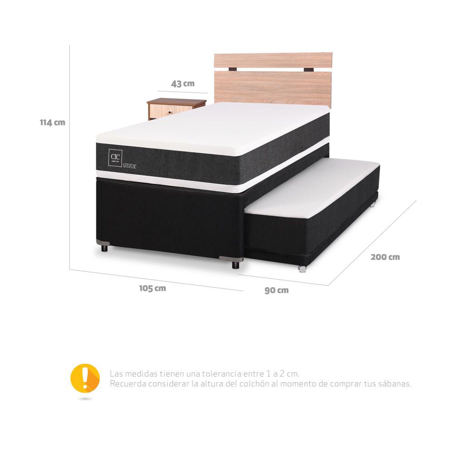 Divan Cic Ortopedic / 1.5 Plazas / Base Normal + Set De Maderas image number 2.0