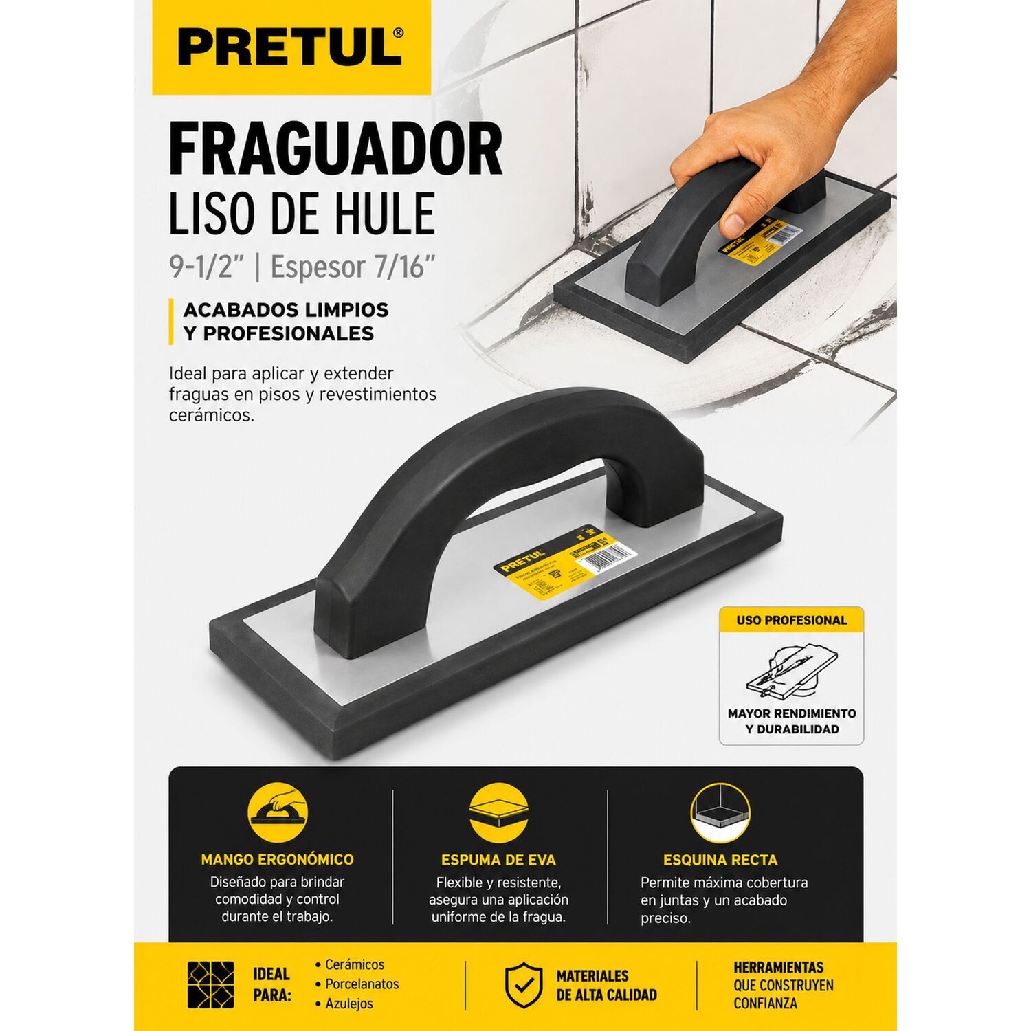 Fraguador Liso De Hule 9-1/2 Espesor 7/16 Pretul image number 3.0
