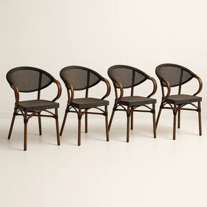 Pack De 4 Sillas Bistro Parisina Textileno Con Reposabrazos - Caf&eacute; Oscuro