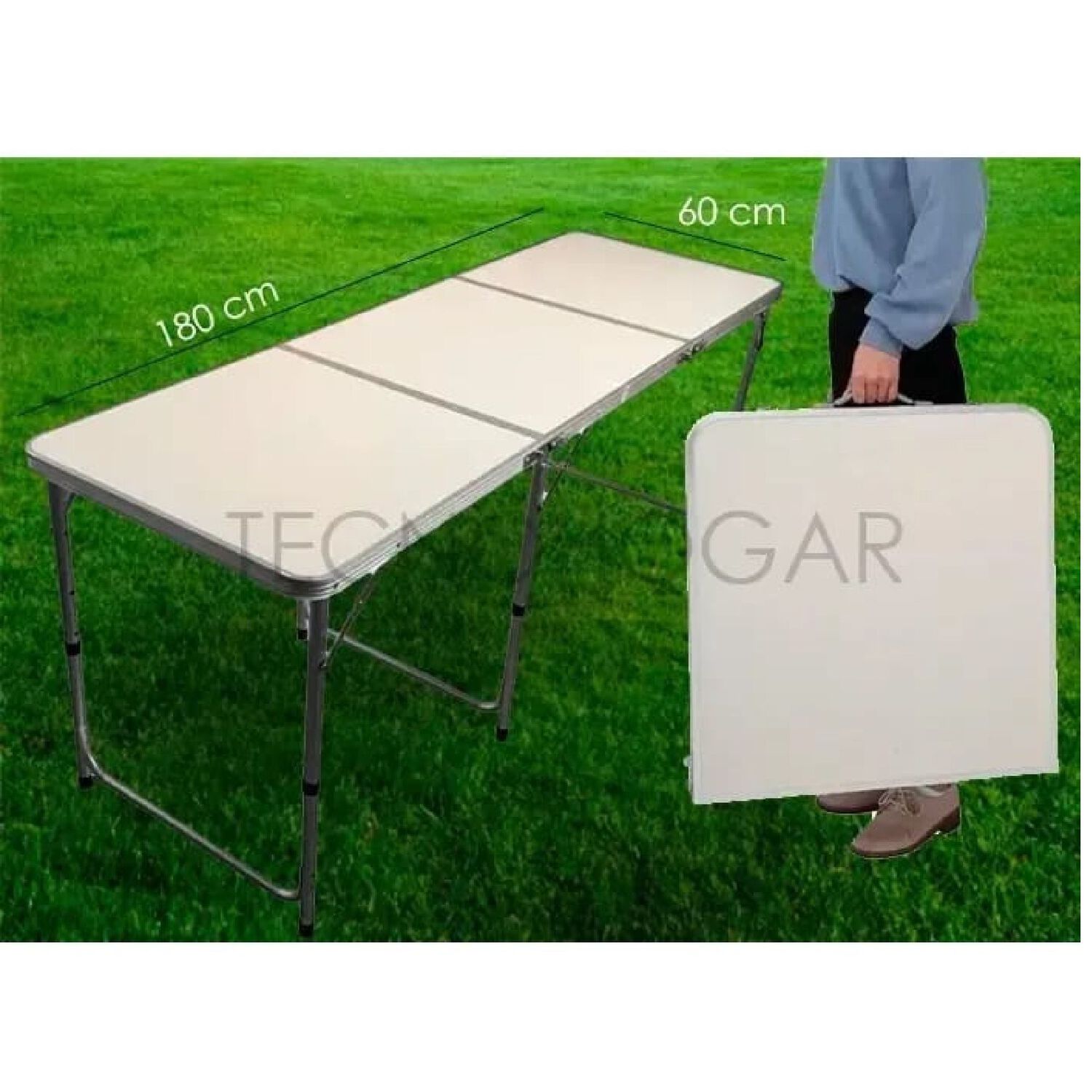 Mesa Plegable Port&aacute;til Tipo Maleta 180x60cm Blanca. image number 2.0