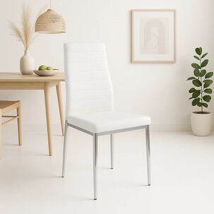 Silla Dining Acolchada Liana Con Patas Cromadas - Blanca