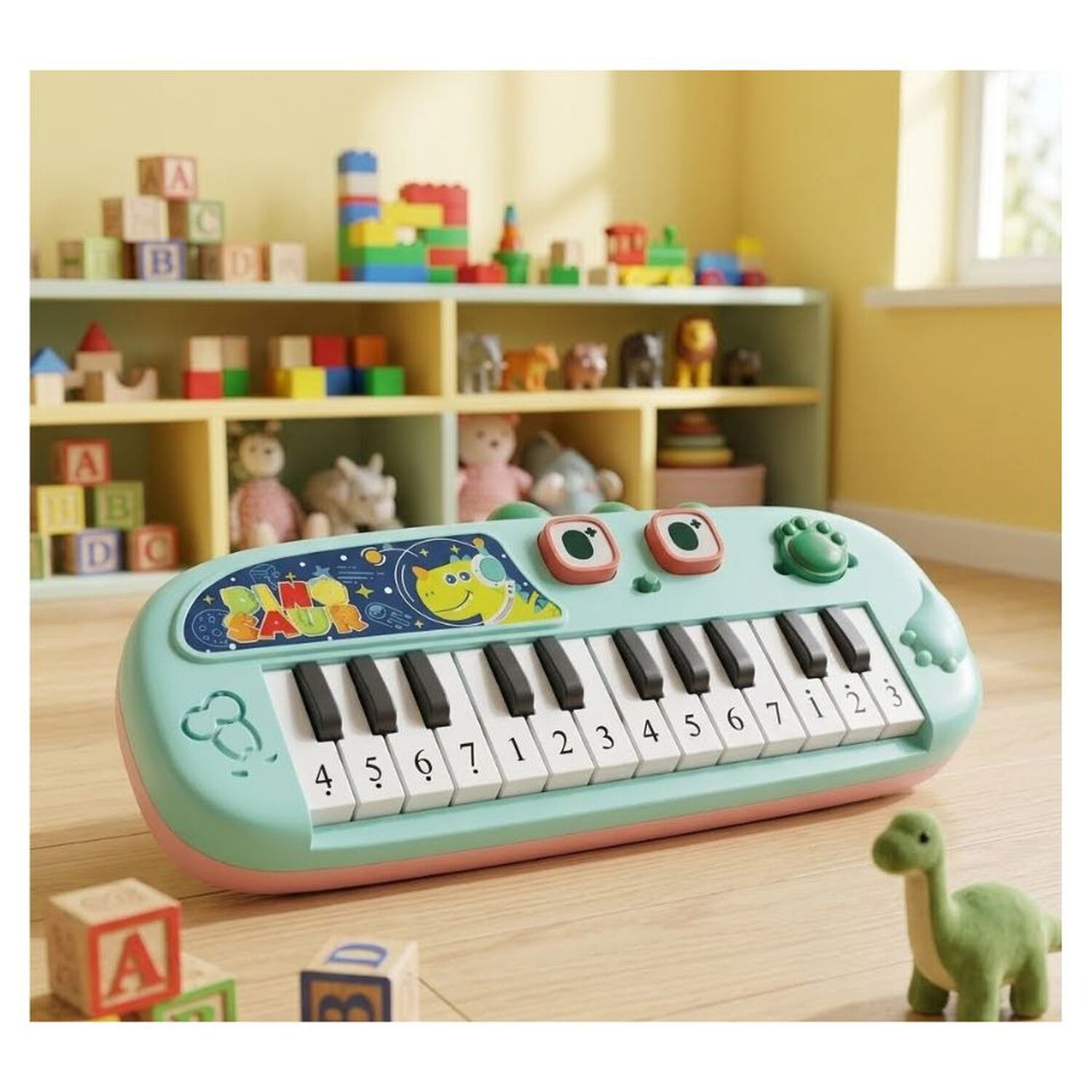 Piano Infantil Organo Electr&oacute;nico Dinosaurio Para Ni&ntilde;os Azul image number 2.0
