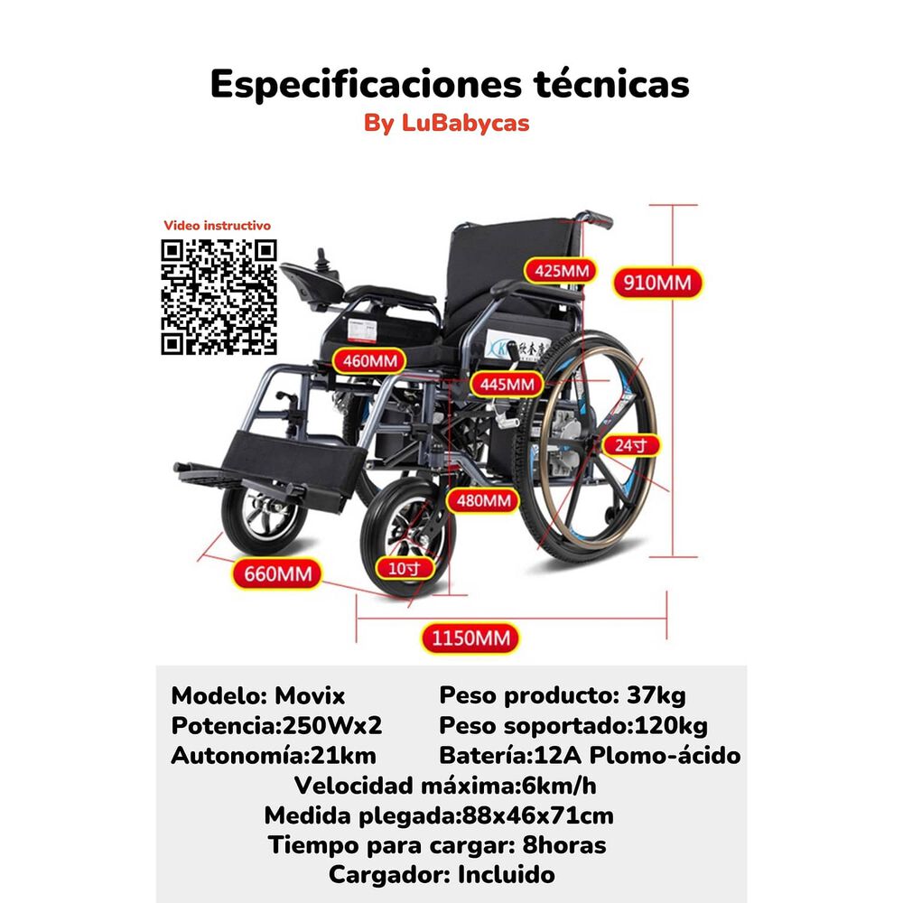 Silla De Ruedas El&eacute;ctrica Plegable Movix By Lubabycas image number 7.0