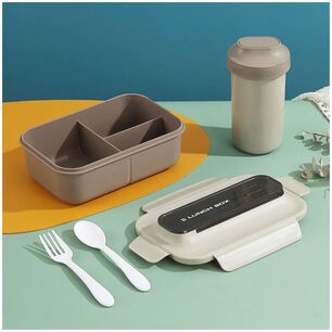 Fiambrera Contenedor Lunch Box 1200 Ml + Vaso T&aacute;per Pl&aacute;stico Beige