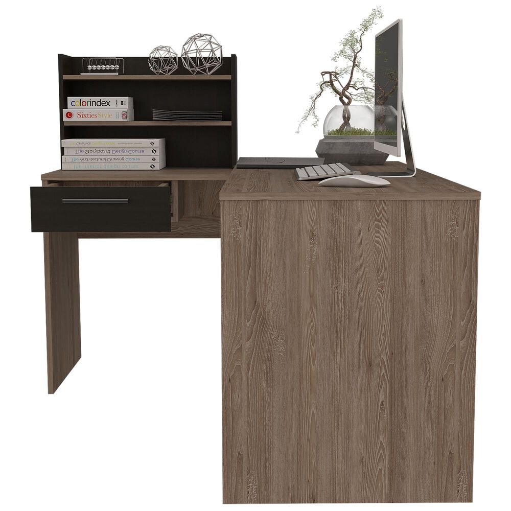 Escritorio En L 1 Cajon Y Estantes Fm-002c Caf&eacute; Claro Y Negro image number 2.0