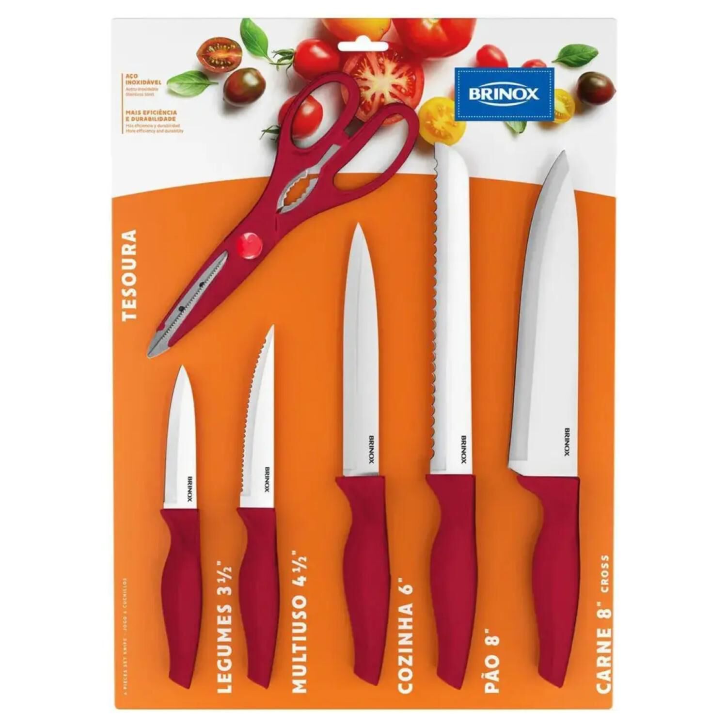 Set 5 Cuchillos Cross Para Cocina Rojo Brinox image number 1.0