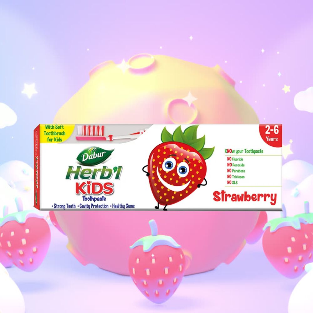 Dabur Herbal Plus Kids Pasta Dental Frutilla 50 Gr + Cepillo image number 1.0