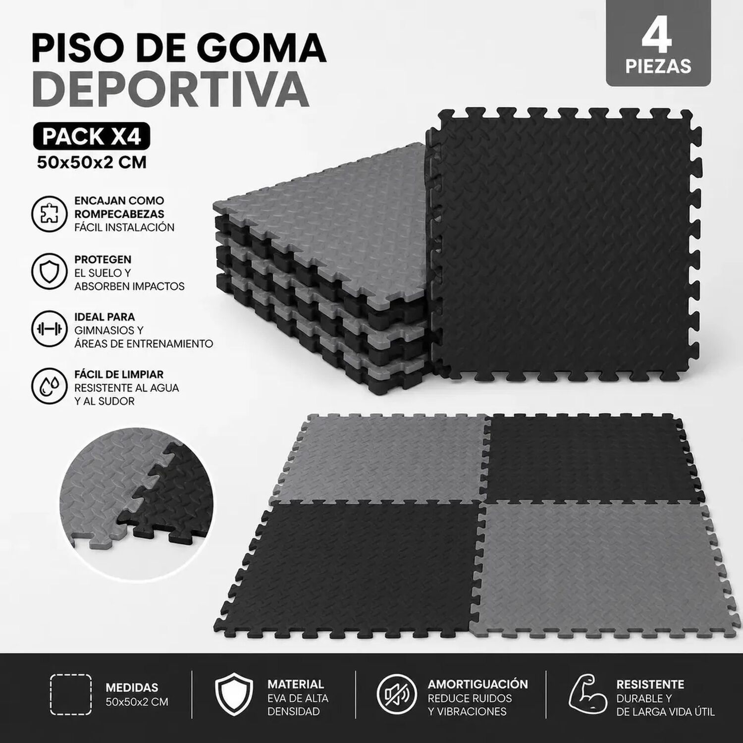 Pack X4 Tatami Piso Goma Eva 50x50x2 Alfombra Ejercicio image number 1.0