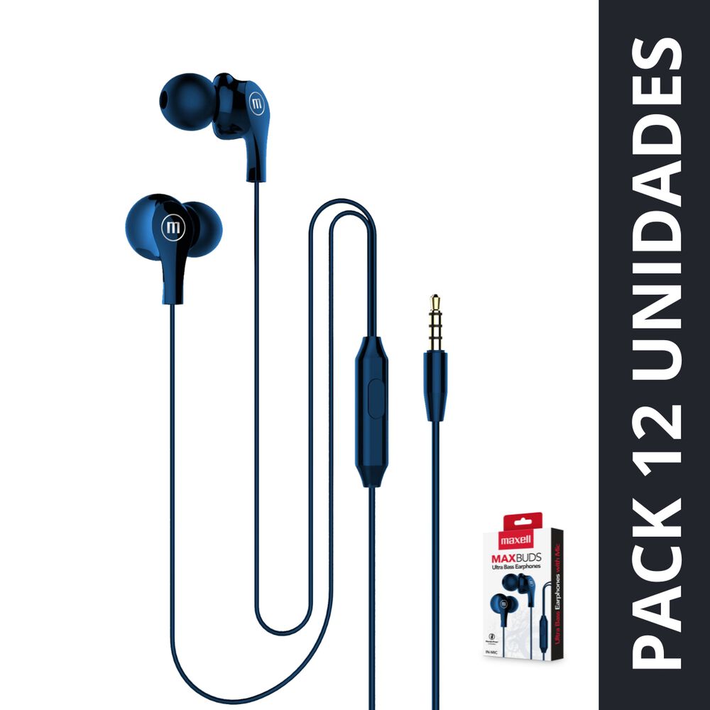 Pack 12 Audífonos Maxell In Ear Estéreo Con Microfono Azul image number 0.0