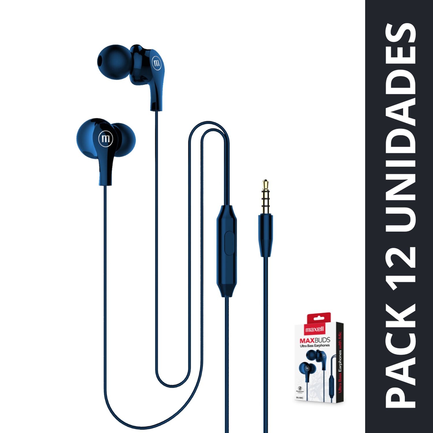 Pack 12 Aud&iacute;fonos Maxell In Ear Est&eacute;reo Con Microfono Azul image number 0.0