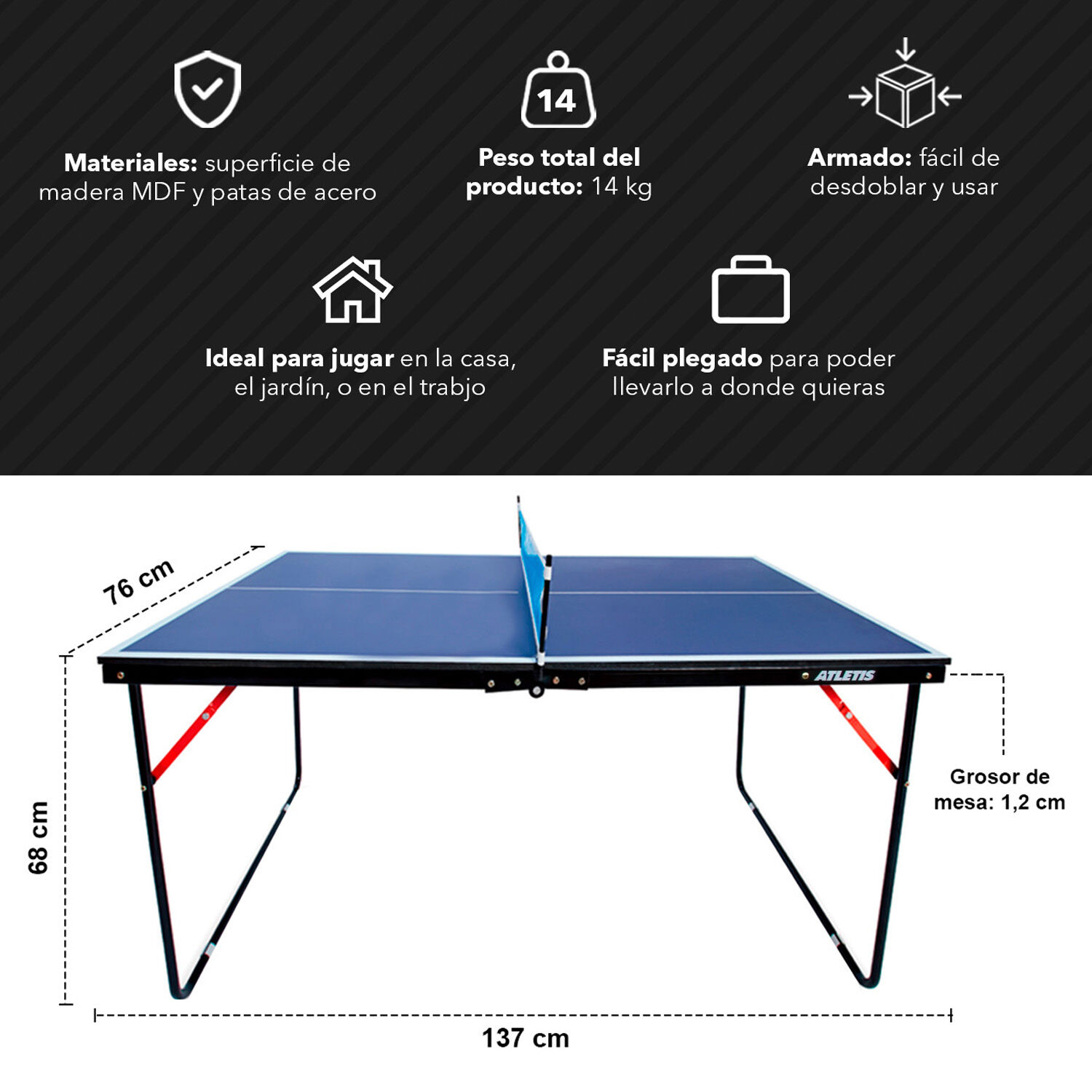 Mini Mesa De Ping Pong Port&aacute;til Azul image number 2.0