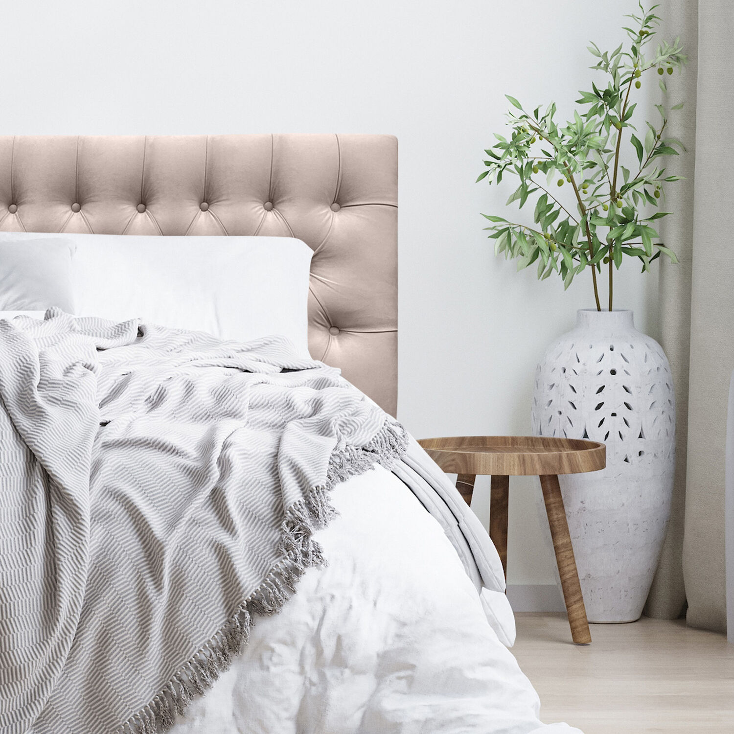 Respaldo De Cama Capiton&eacute; Premium Felpa Beige Queen image number 2.0
