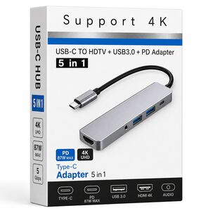 Adaptador Hub Usb-c Multipuertos 5 En 1 (hdmi, Jack, Usb, Usb C)