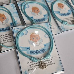 Recuerdos Bautizo Encintados 12 Pulseras Bautismo + Tarjetas