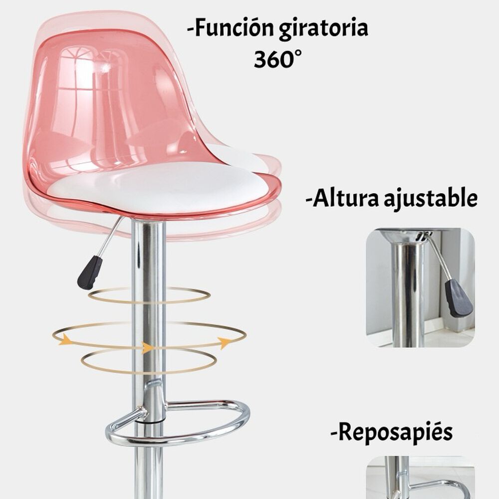 Pack 2 Sillas Piso Bar Blancas Altura Regulable Con Respaldo image number 4.0