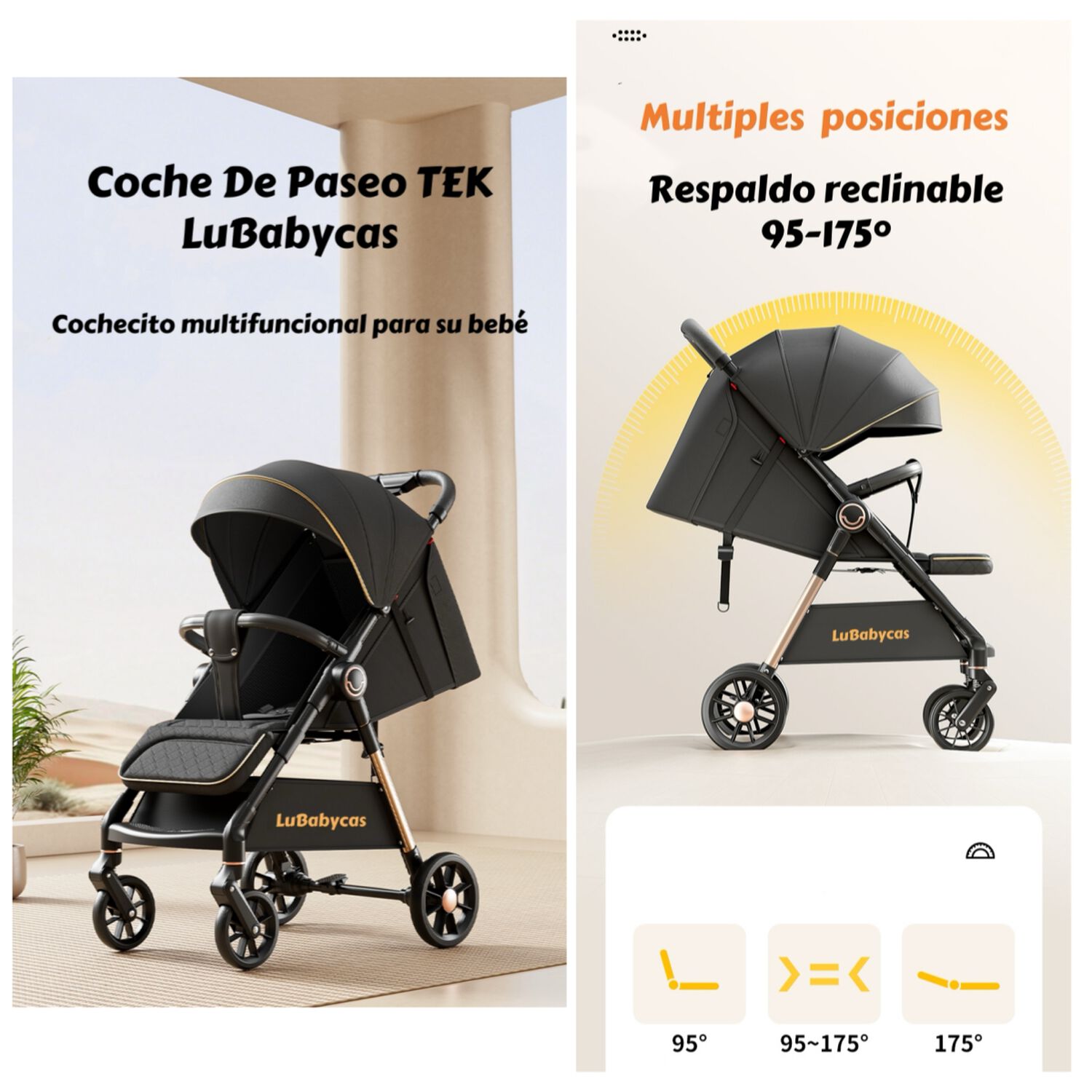 Coche De Paseo &Uacute;ltra Resistente 25kg Tek Dorado Lubabycas image number 1.0