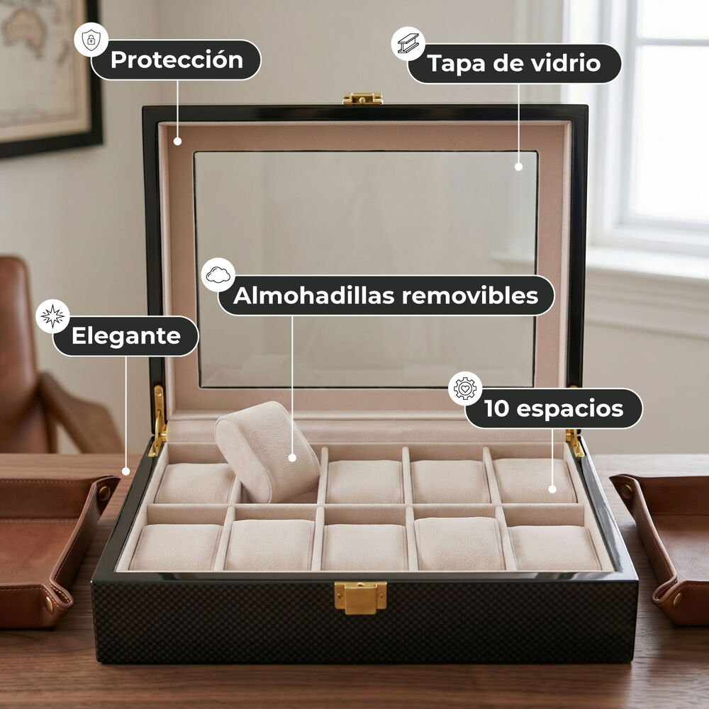 Caja De Almacenamiento De Reloj 10 Separaciones image number 3.0