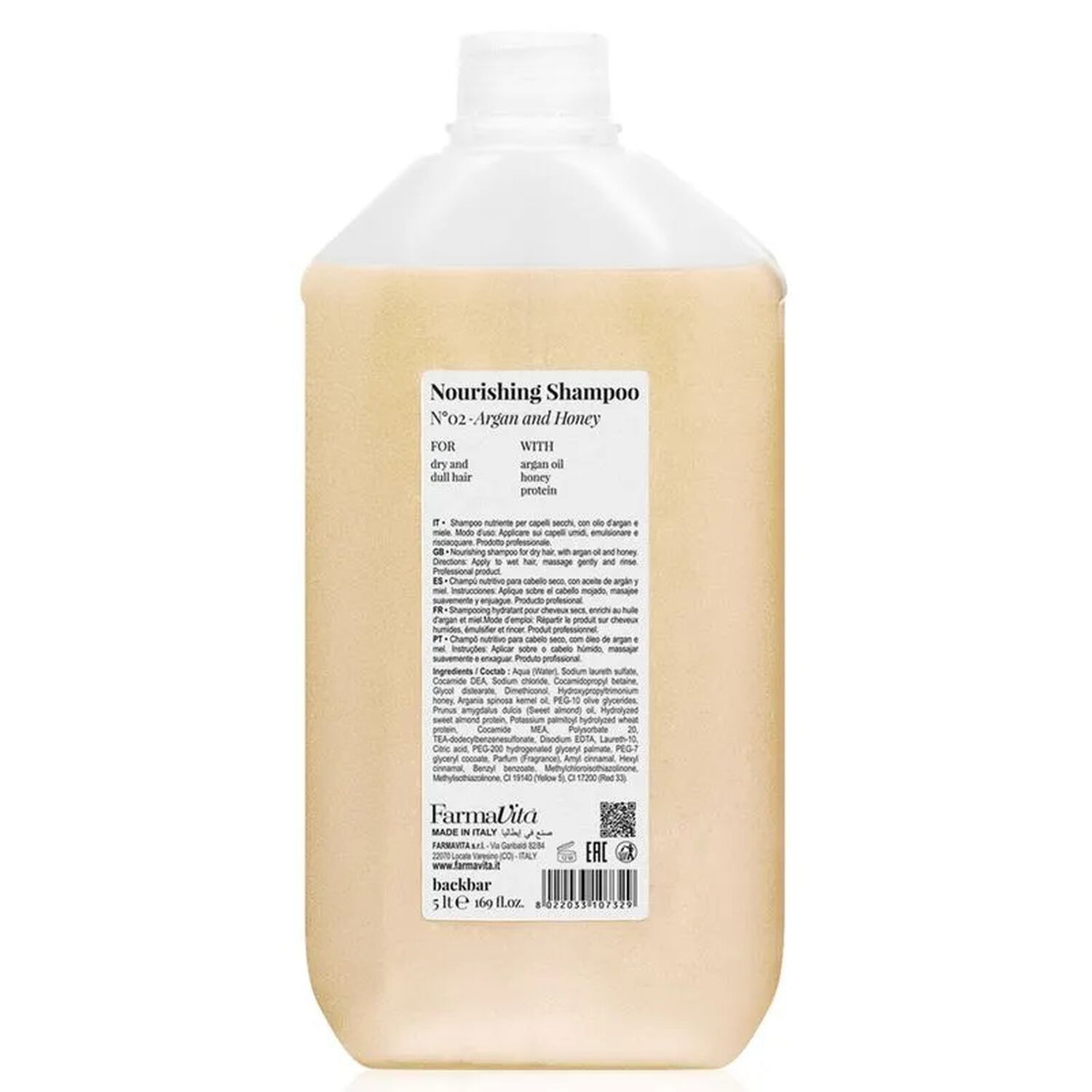 Farmavita Nourishing Shampoo Nro 02 Argan Y Miel 5000 Ml image number 1.0