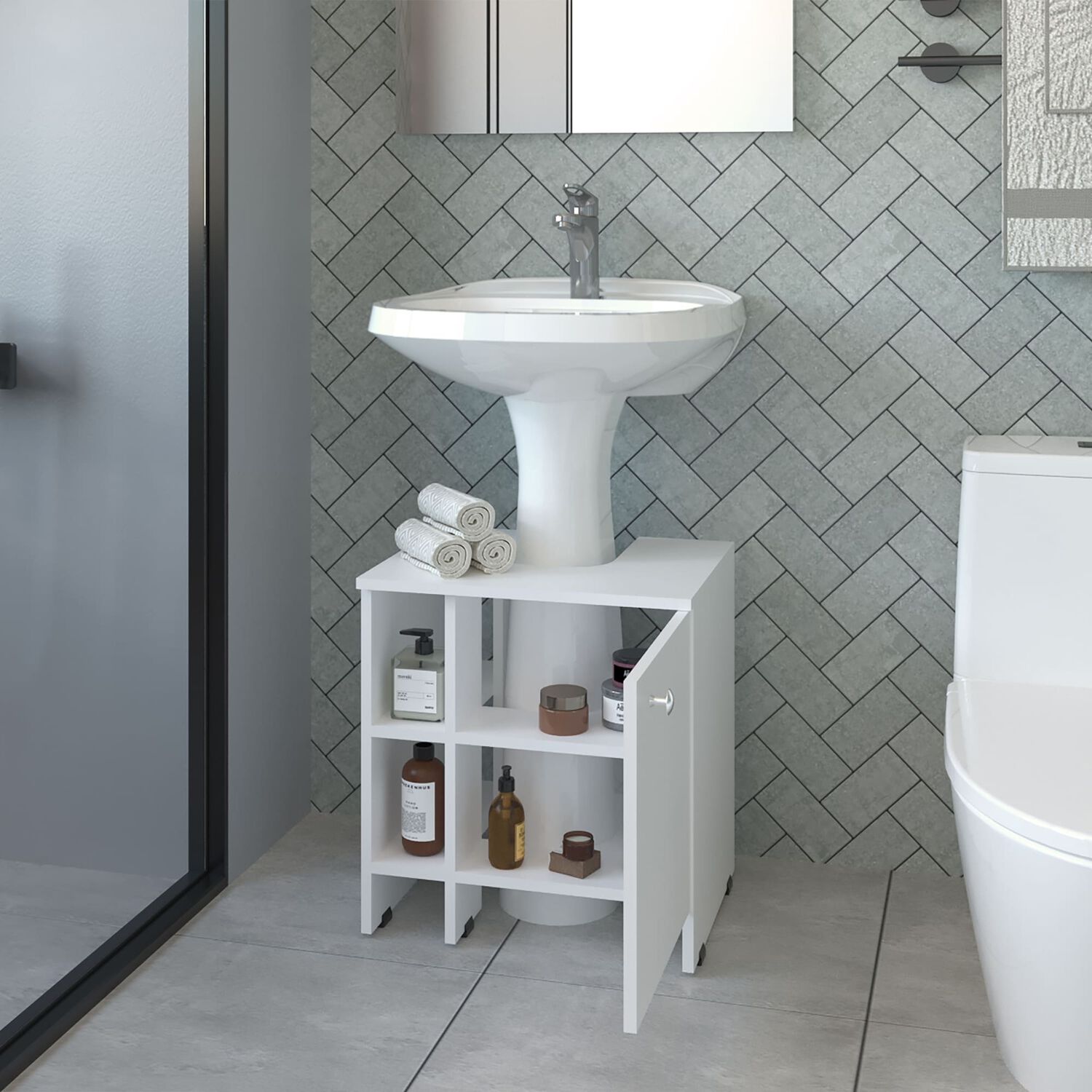 Mueble Ba&ntilde;o Piso Lavamanos 1 Puerta Fm-010b - Blanco image number 5.0