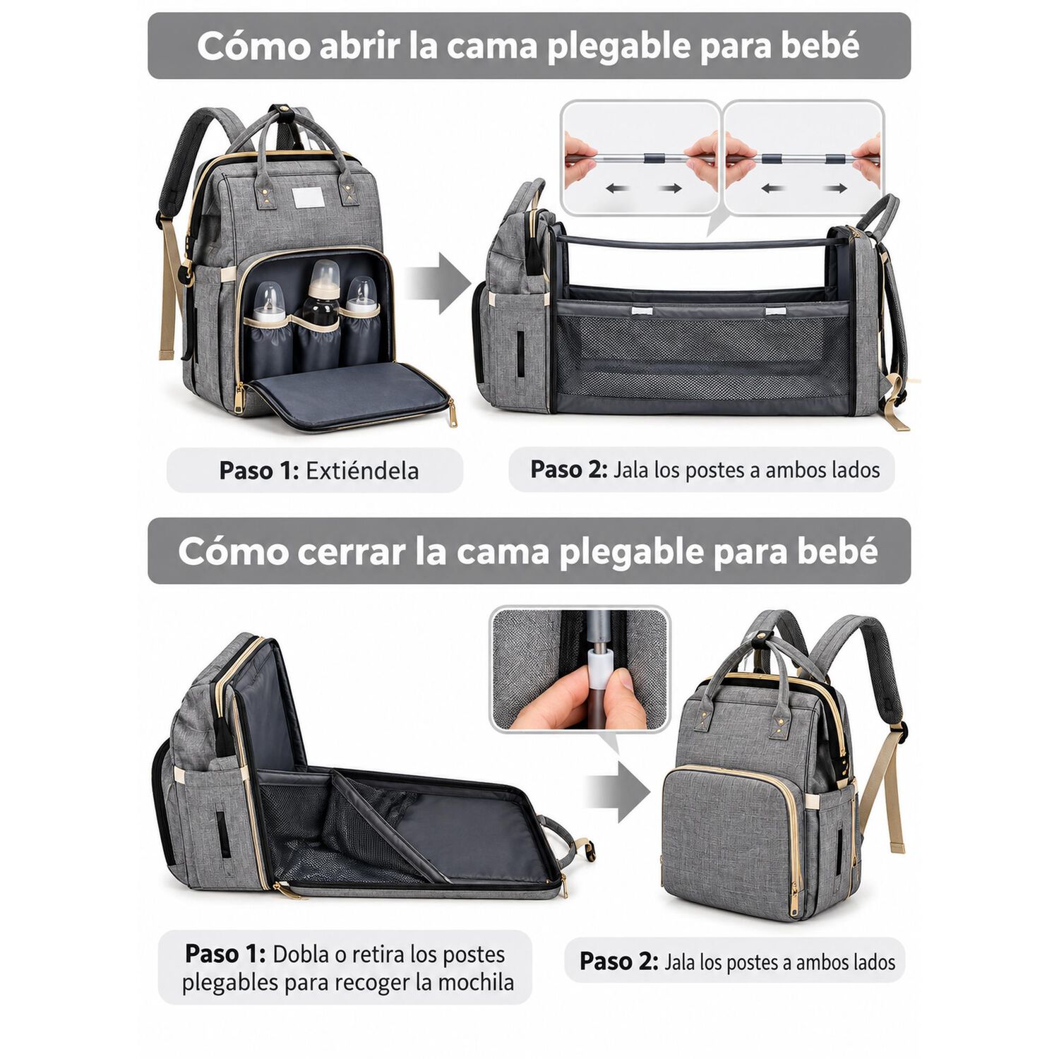 Mochila 3 En 1 Pa&ntilde;alera Cuna Y Mudador Port&aacute;til Para Beb&eacute;s image number 8.0