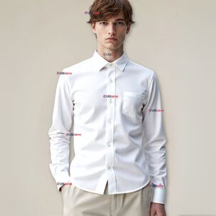 UTILISIMO Camisa Casual De Vestir Manga Larga Cuello Americano Algodón Blanco
