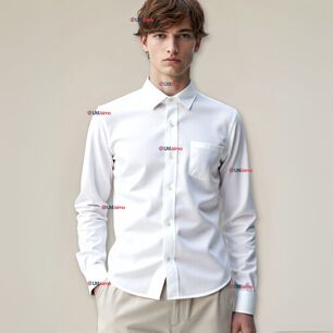 Camisa Casual De Vestir Manga Larga Cuello Americano Algod&oacute;n Blanco