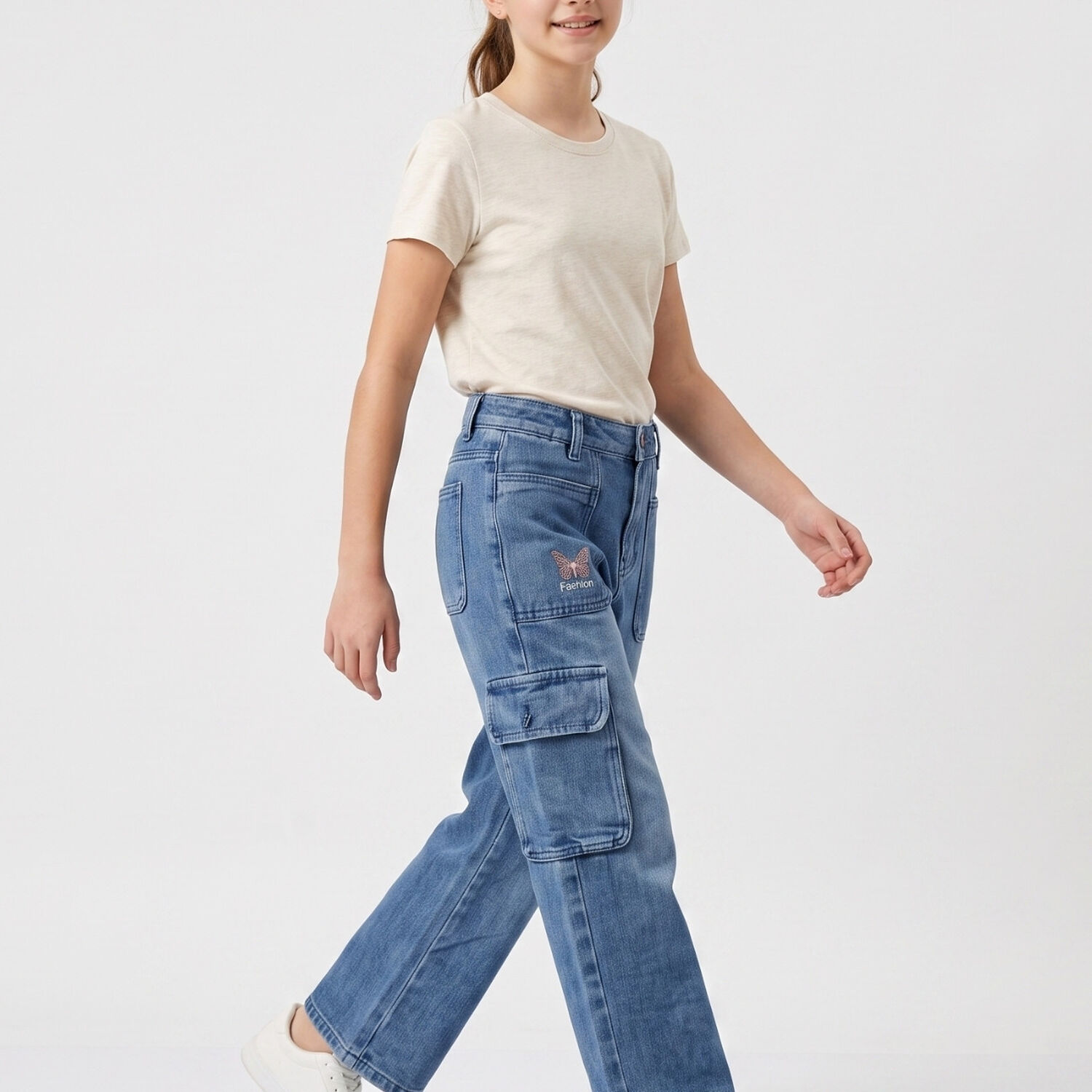 Pantalon Cargo Ni&ntilde;a Jeans Moda Urbana Con Bolsillos image number 2.0