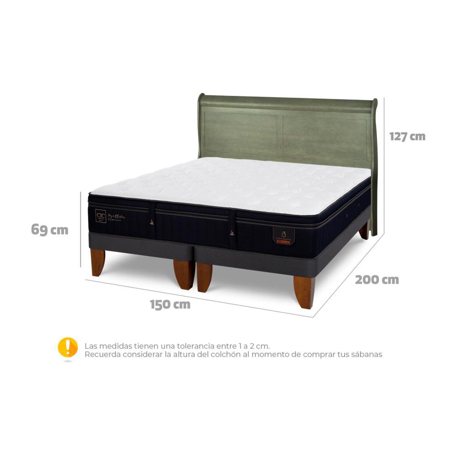 Cama Europea Cic Linea Premium / 2 Plazas / Base Dividida + Respaldo image number 6.0