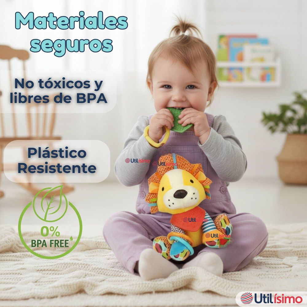 Juguete Peluche Animales Sensorial Con Mordedor Y Sonajero Dise&ntilde;o Le&oacute;n Ni&ntilde;a Y Ni&ntilde;o image number 4.0