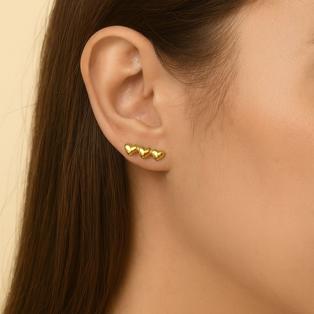 Aros Triple Coraz&oacute;n Oro 18k Atornillados 1.50gr Mujer Hipoalerg&eacute;nicos image number 1.0