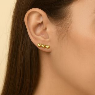 Aros Triple Coraz&oacute;n Oro 18k Atornillados 1.50gr Mujer Hipoalerg&eacute;nicos