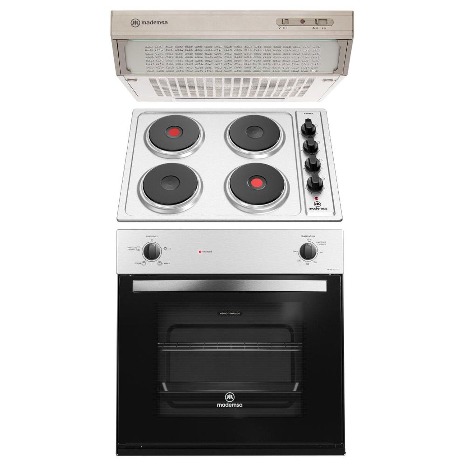Kit De Cocina Mademsa Horno M 110A + Encimera El&eacute;ctrica 48ED + Campana MXU 160S / 4 Quemadores image number 0.0