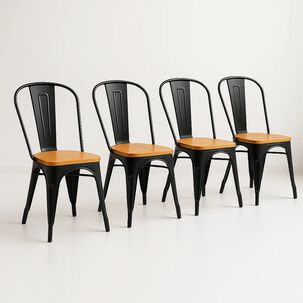 Pack De 4 Sillas Tolix Con Asiento De Madera Clara - Negras