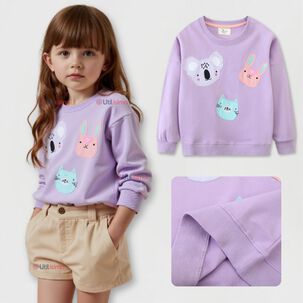 Poler&oacute;n Ni&ntilde;a Manga Larga 100% Algod&oacute;n Morado Animales