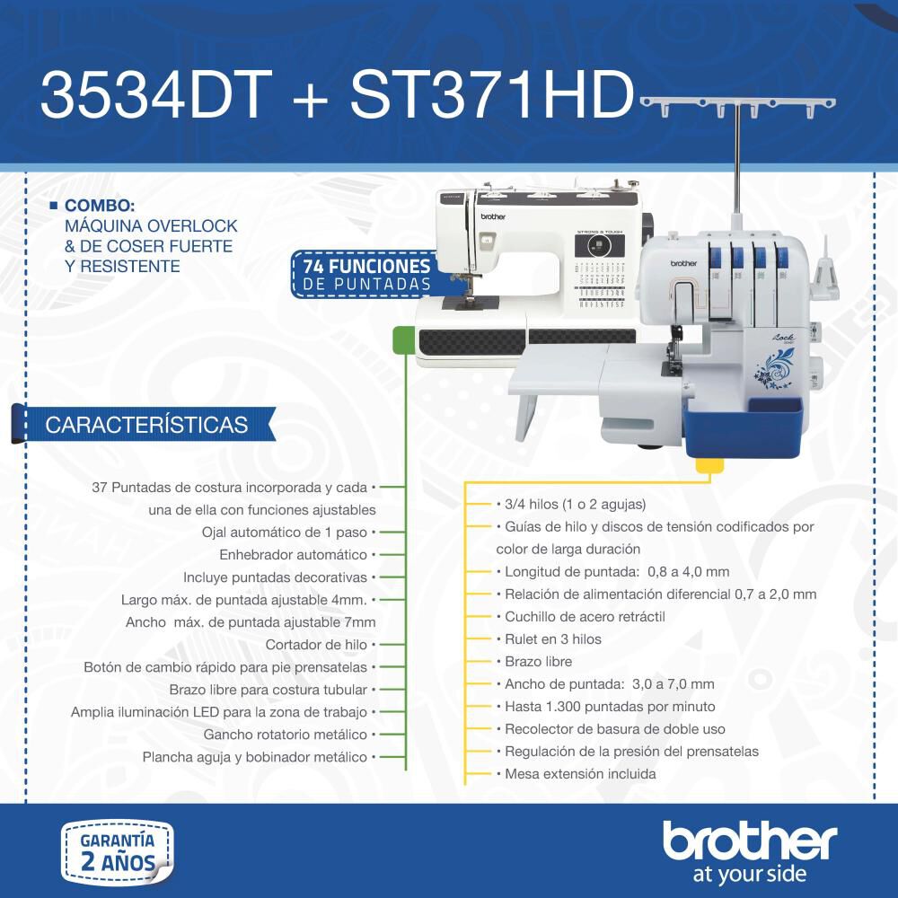 Combo Brother M&aacute;quina de Coser ST371HD + M&aacute;quina Overlock 3534DT image number 1.0