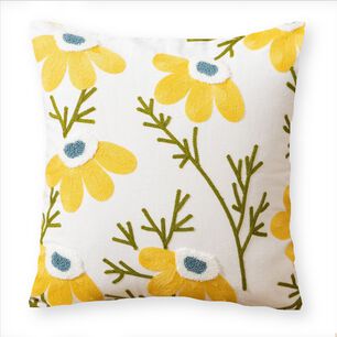 Cojin Bordado 45x45 Cm Margarita Mitad Mostaza