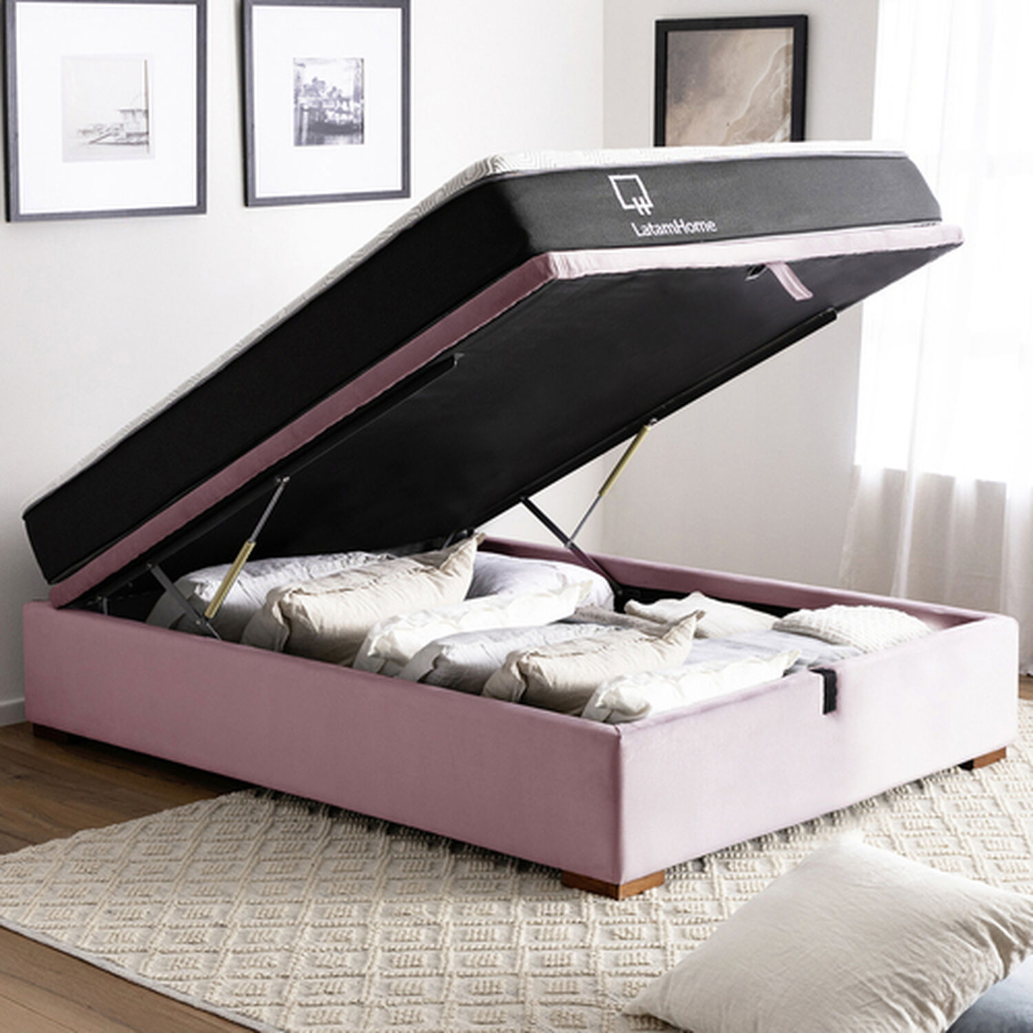 Cama Funcional Boxet Full 1.35 Mt Colchon Resortes New Top Funda Lavable Palo Rosa image number 0.0
