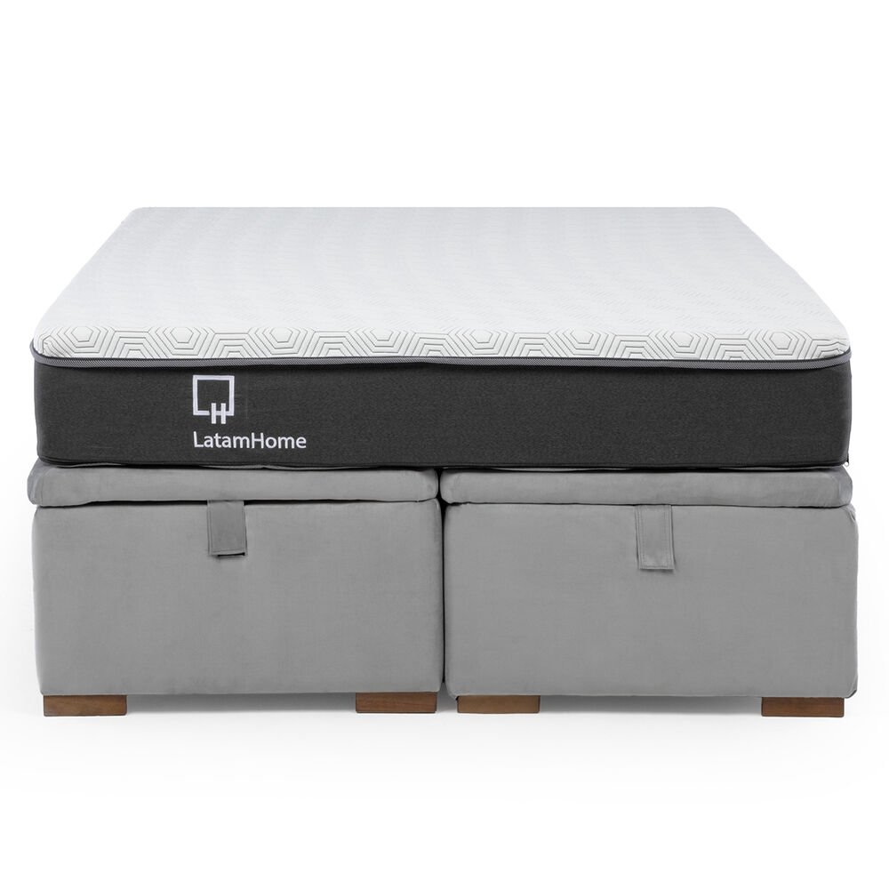 Cama Funcional Boxet 2 Plazas Base Dividida Colchon Resortes New Top Funda Lavable Gris image number 3.0