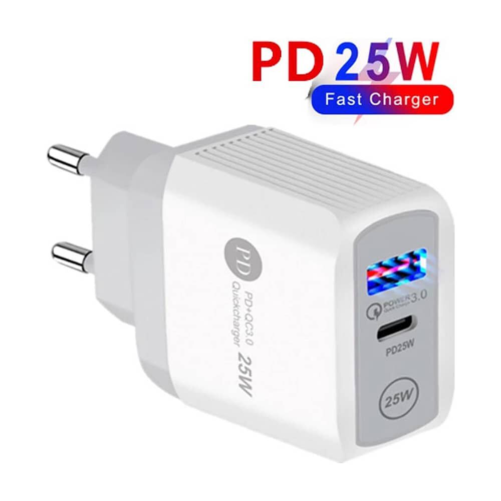 Cargador De Pared Para Celular 25w Tipo C Y Usb Normal Carga Rapida Para Iphone Android Samsung image number 1.0