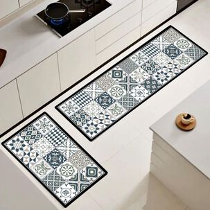 Set De 02 Alfombra De Cocina Impermeable De Cuero Nappa Md08