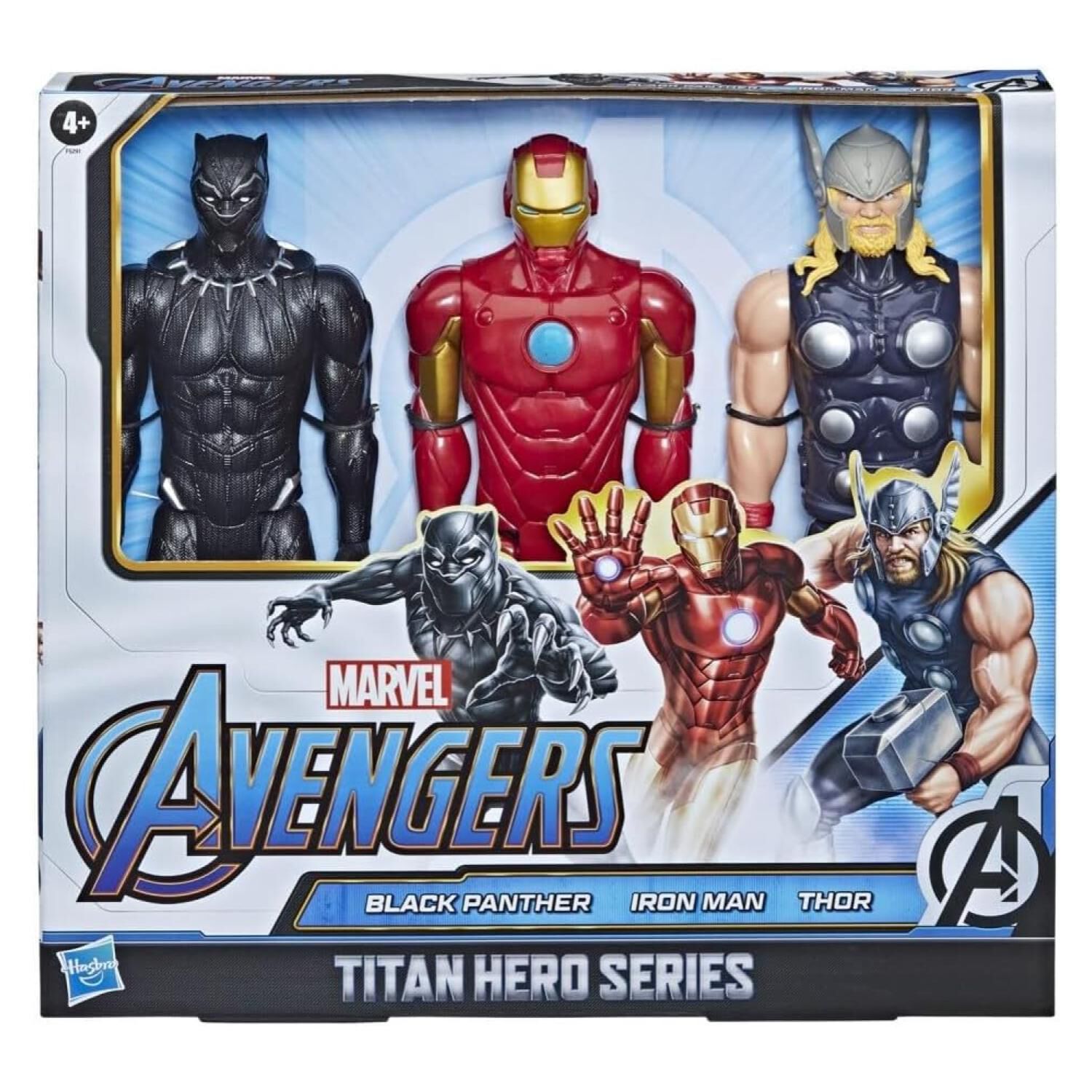 Pack 3 Figuras De Accion Pantera Negra Iron Man Thor Marvel image number 1.0