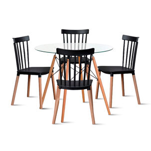 Comedor Mesa Redonda Vidrio 80cm + 4 Sillas Windsor Negras Comedor Mesa Redonda Vidrio 80cm + 4 Sillas Windsor Negras