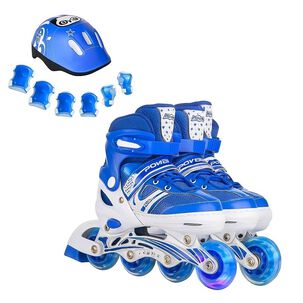 Patines Lineales Ajustables Con Luz+kit De Protecci&oacute;n Ni&ntilde;os