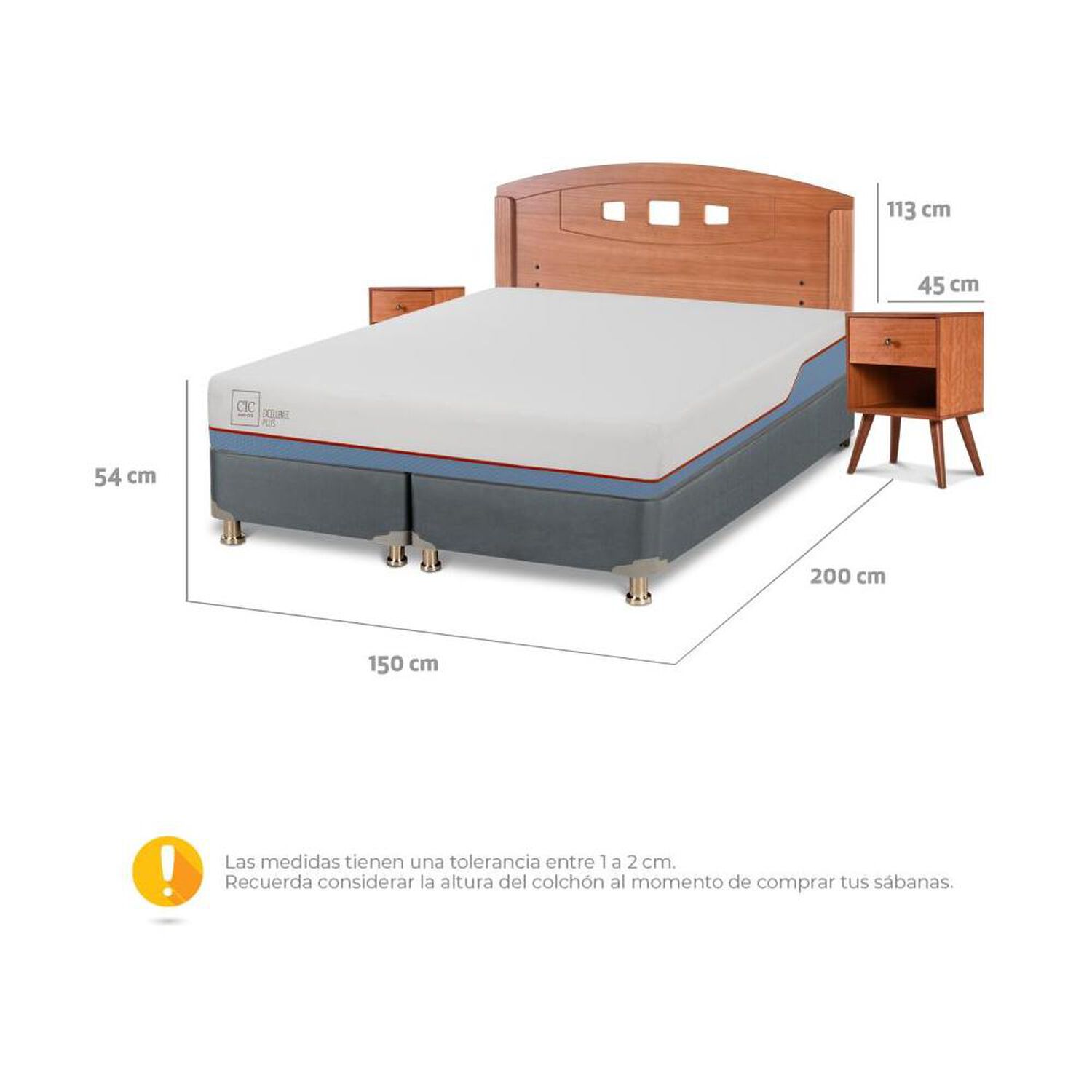 Cama Americana Cic Excellence Plus / 2 Plazas / Base Dividida + Set De Maderas image number 2.0