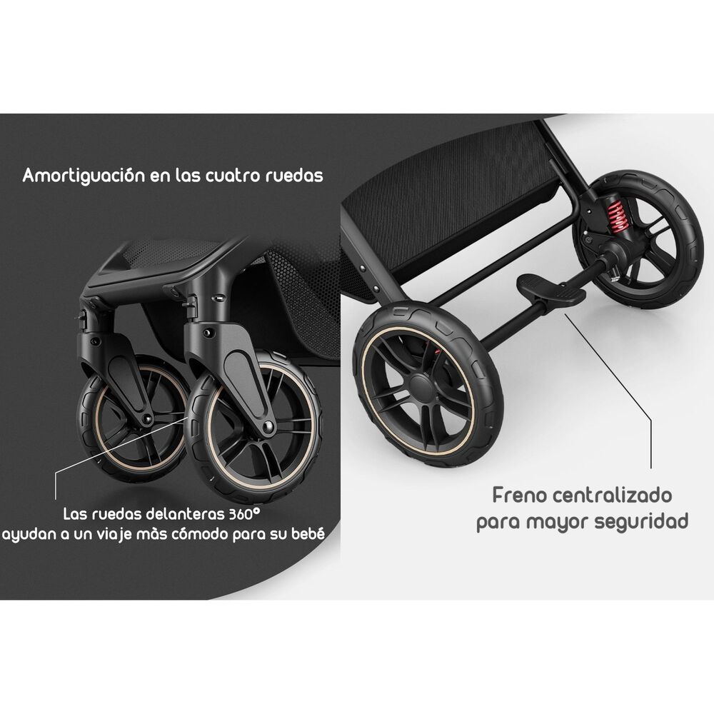 Coche De Paseo Modo Apego Y Panor&aacute;mico Lubabycas Negro image number 4.0
